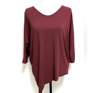 Eileen Fisher  Burgundy Red Dolman 3/4 Sleeve Bias Hemline Scoop Neck Medium